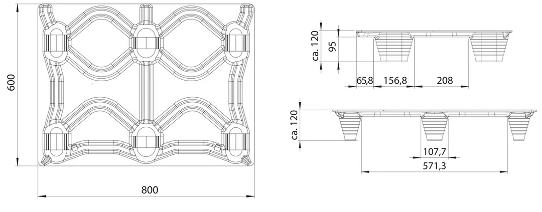 Medidas Palet de fibra de madera 600 x 800 x 120 mm