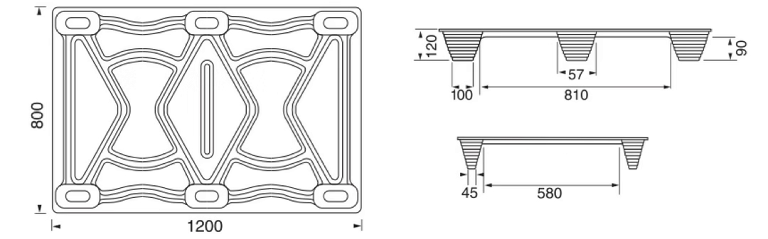 Medidas Palet de fibra de madera 800 x 1200 x 120 mm