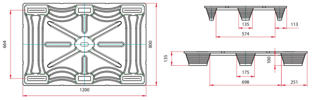 Medidas Palet de fibra de madera 800 x 1200 x 135 mm