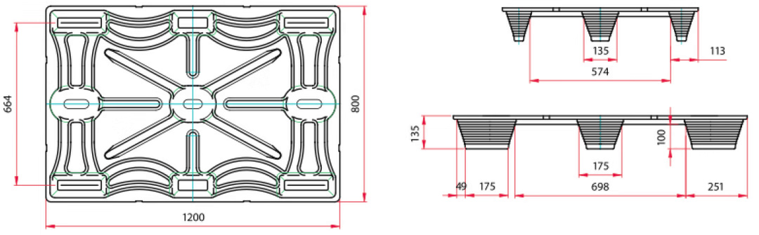 Medidas Palet de fibra de madera 800 x 1200 x 135 mm